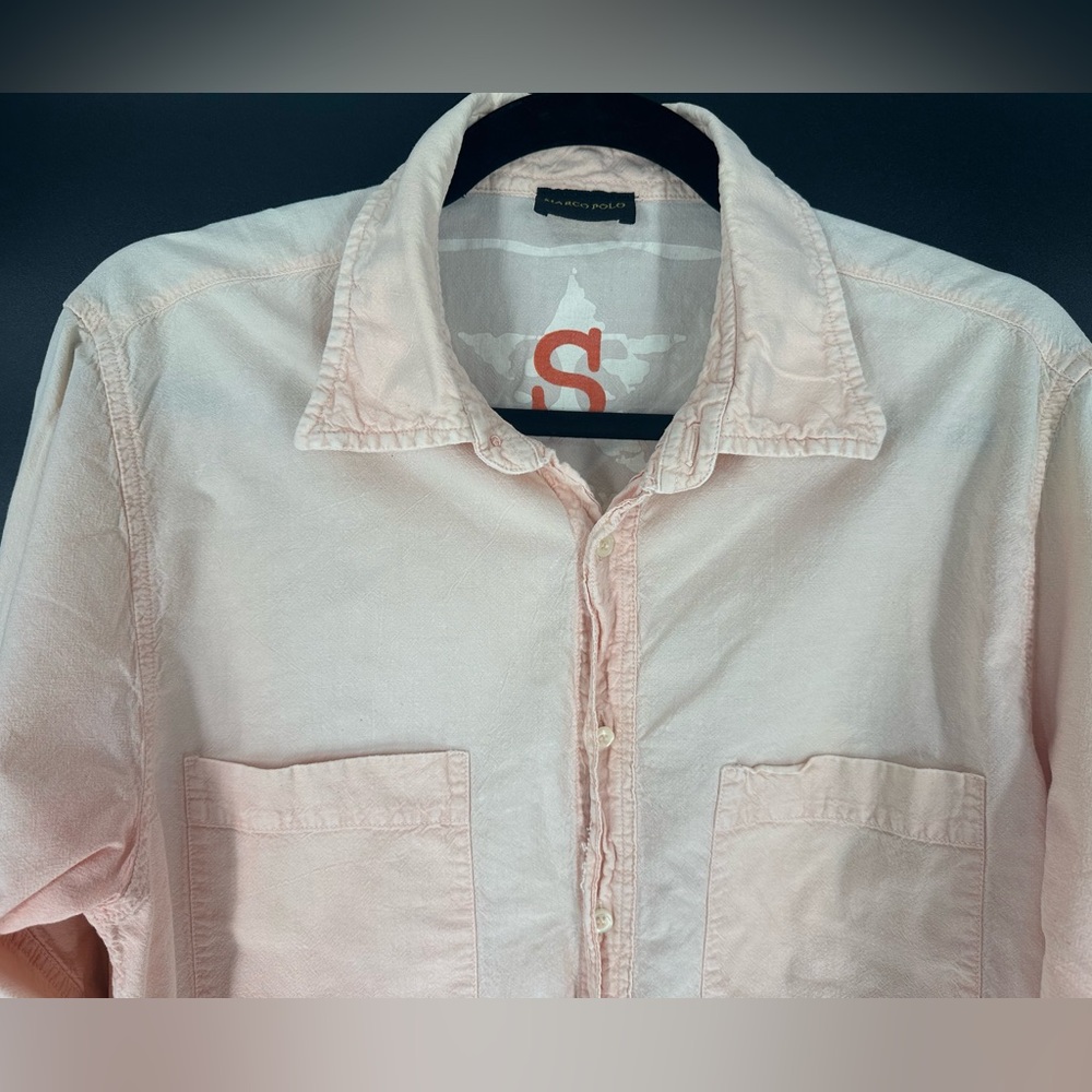 Men’s Long Sleeve Marco Polo Shirt Size L but fits like a M in Peach Color - Picture 2 of 7